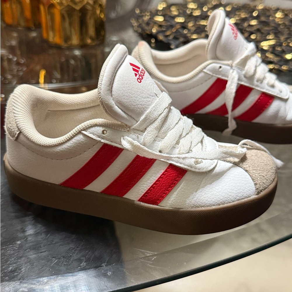 Adidas White and Red Striped Shoes
